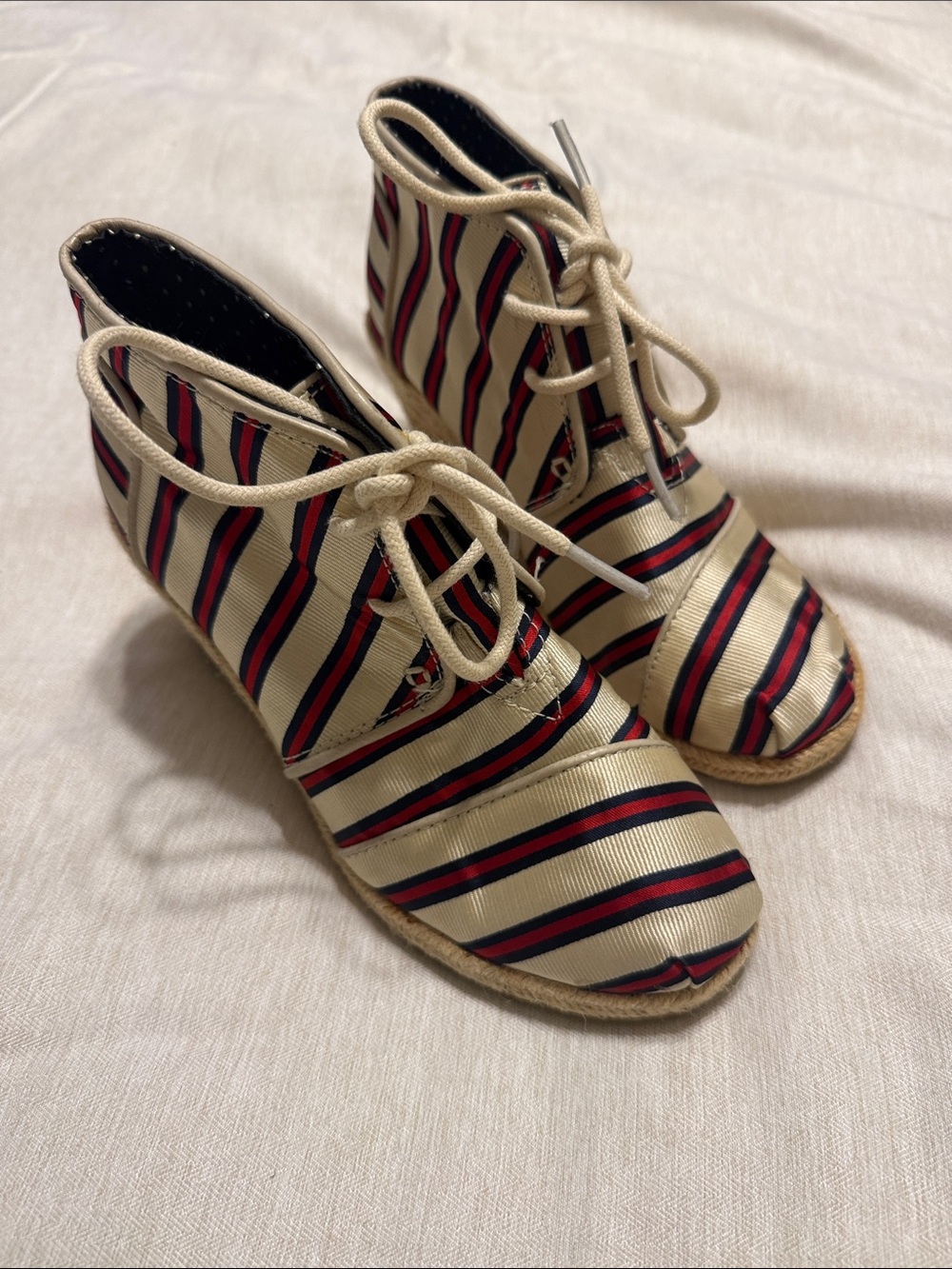 Toms Red Navy Blue Beige Stripes Booties Size 5